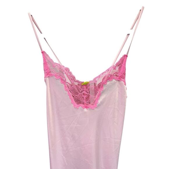 SKIMS Woven Shine Lace Long Dress Cherry Blossom Pink XS Satin Slip - Picture 6 of 16